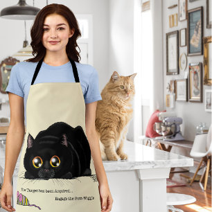 Playful Cream Kitty Butt Wiggle Black Cat Apron