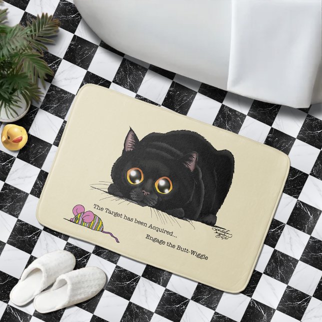 Playful Cream Kitty Butt Wiggle Black Cat Bath Mat (Creator Uploaded)