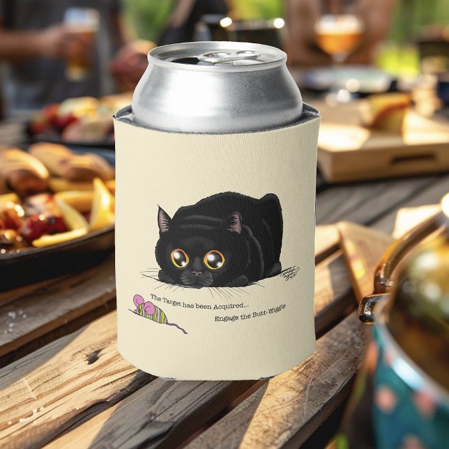 Playful Cream Kitty Butt Wiggle Black Cat Can Cooler (Creator Uploaded)