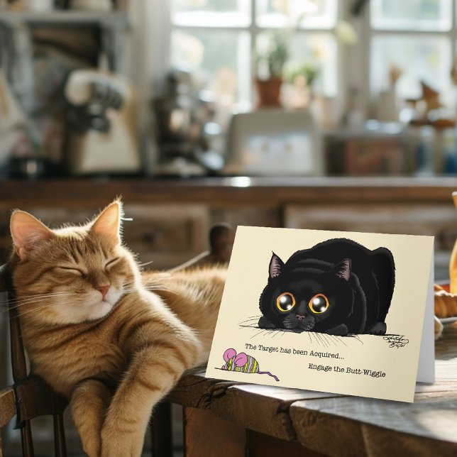 Playful Cream Kitty Butt Wiggle Black Cat Card (Creator Uploaded)