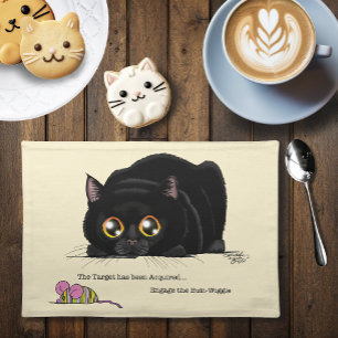 Playful Cream Kitty Butt Wiggle Black Cat Cloth Placemat