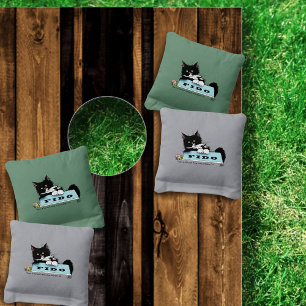 Playful Cream Kitty Butt Wiggle Black Cat Cornhole Bags