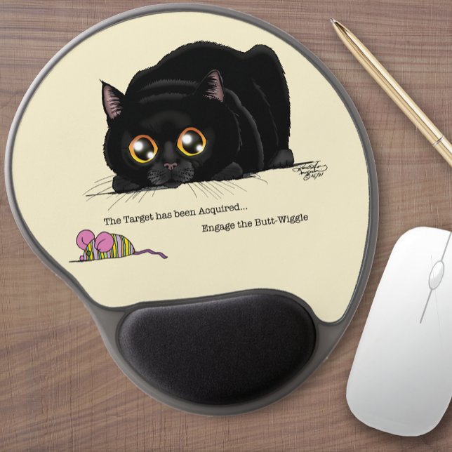 Playful Cream Kitty Butt Wiggle Black Cat Gel Mouse Pad (Creator Uploaded)