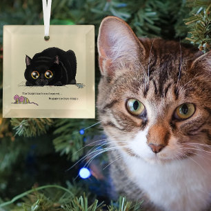 Playful Cream Kitty Butt Wiggle Black Cat Glass Ornament