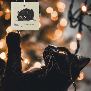 Playful Cream Kitty Butt Wiggle Black Cat Glass Ornament