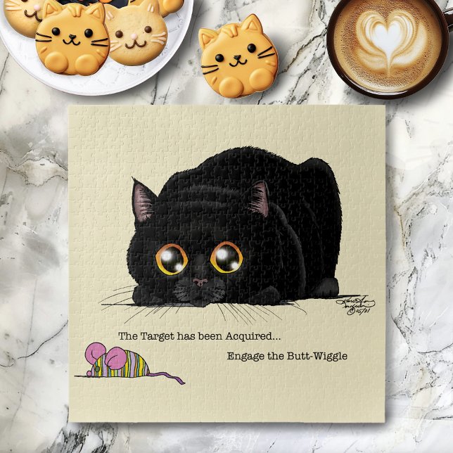 Playful Cream Kitty Butt Wiggle Black Cat Jigsaw Puzzle (Creator Uploaded)