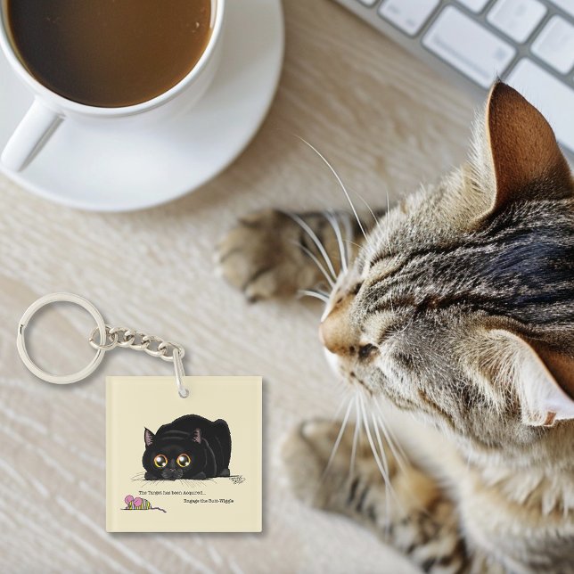 Playful Cream Kitty Butt Wiggle Black Cat Keychain (Creator Uploaded)