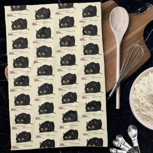Playful Cream Kitty Butt Wiggle Black Cat Kitchen Towel