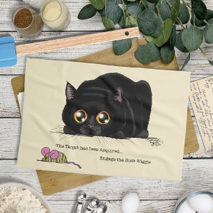 Playful Cream Kitty Butt Wiggle Black Cat Kitchen Towel