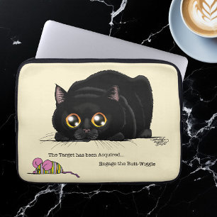 Playful Cream Kitty Butt Wiggle Black Cat Laptop Sleeve