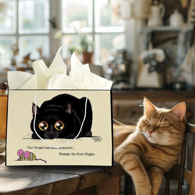 Playful Cream Kitty Butt Wiggle Black Cat Large Gift Bag (Creator Uploaded)