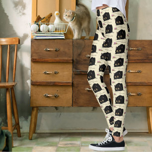 Playful Cream Kitty Butt Wiggle Black Cat Leggings