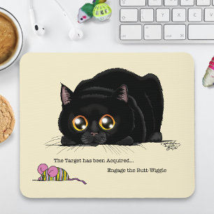 Playful Cream Kitty Butt Wiggle Black Cat Mouse Pad