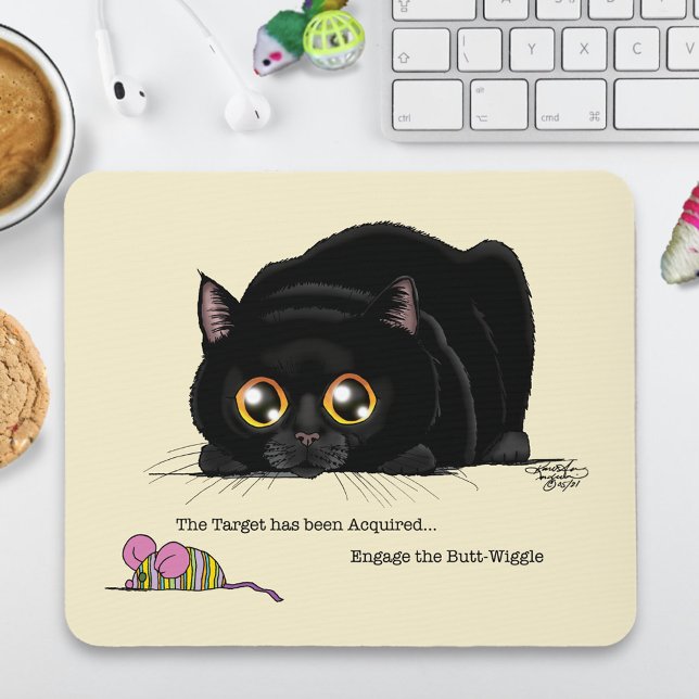 Playful Cream Kitty Butt Wiggle Black Cat Mouse Pad (Creator Uploaded)