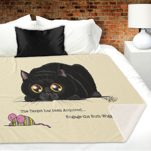 Playful Cream Kitty Butt Wiggle Black Cat Sherpa Blanket
