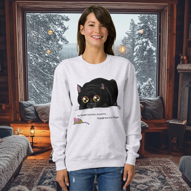 Playful Cream Kitty Butt Wiggle Black Cat Sweatshirt (Creator Uploaded)