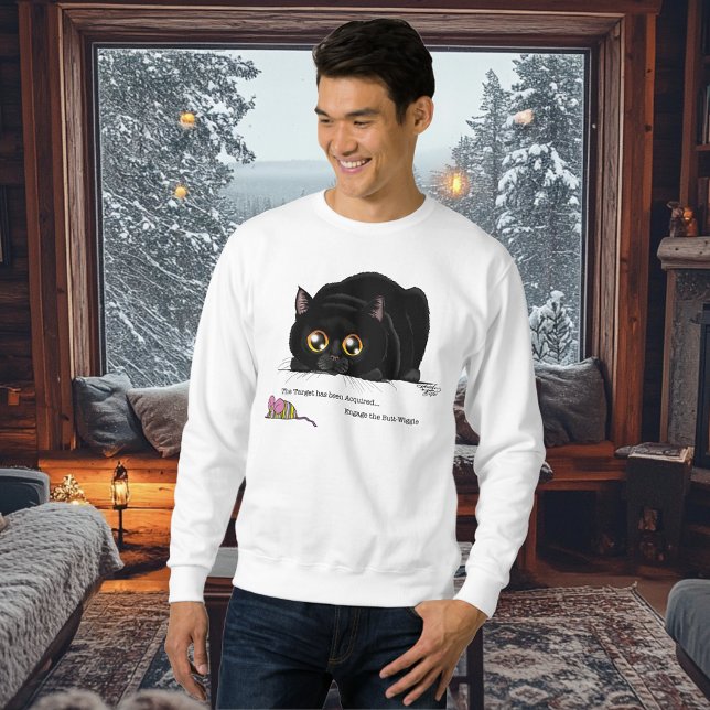 Playful Cream Kitty Butt Wiggle Black Cat Sweatshirt (Creator Uploaded)
