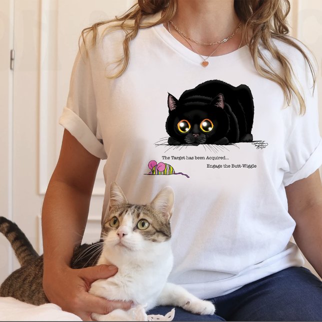 Playful Cream Kitty Butt Wiggle Black Cat T-Shirt (Creator Uploaded)