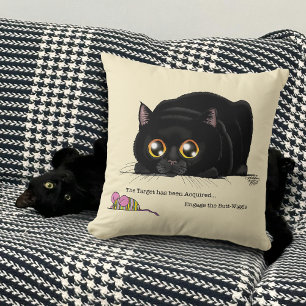 Playful Cream Kitty Butt Wiggle Black Cat Throw Pillow