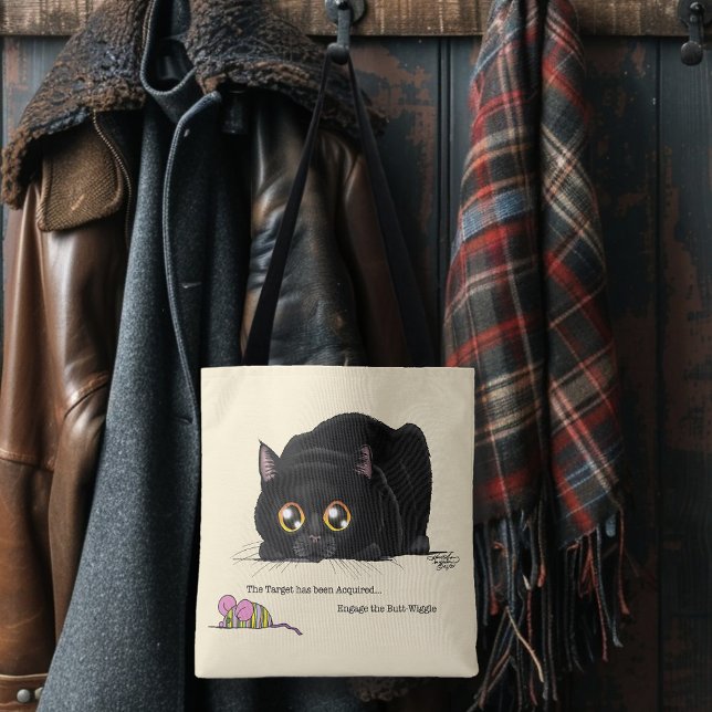 Playful Cream Kitty Butt Wiggle Black Cat Tote Bag (Creator Uploaded)