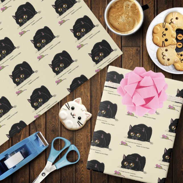 Playful Cream Kitty Butt Wiggle Black Cat Wrapping Paper (Creator Uploaded)