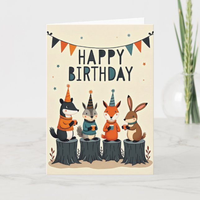 Playful Creatures Birthday Card (Front)