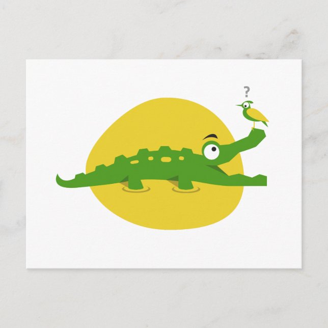 Playful Crocodile and Bird Postcard (Front)