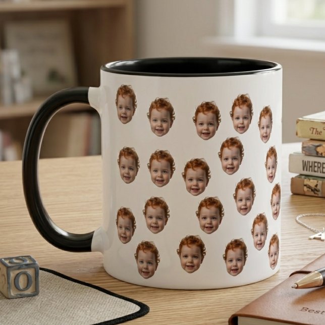 Playful Cute Baby Face Photo Pattern Design Mug (Creator Uploaded)