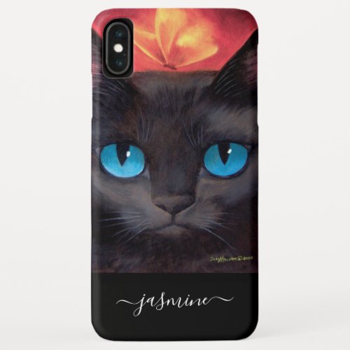 Playful Cute Black Cat Blue Eyes Name Script iPhone XS Max Case
