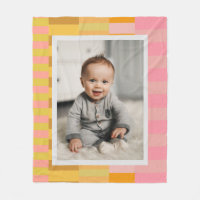 Playful Cute Pink and Yellow Stripes Custom Photo  Fleece Blanket