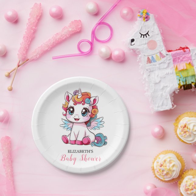 Playful Cute Unicorn Baby Shower Paper Plates (Party)