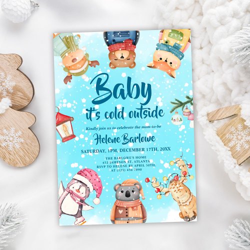 Playful Cute Winter Woodland Animals Baby Shower Invitation