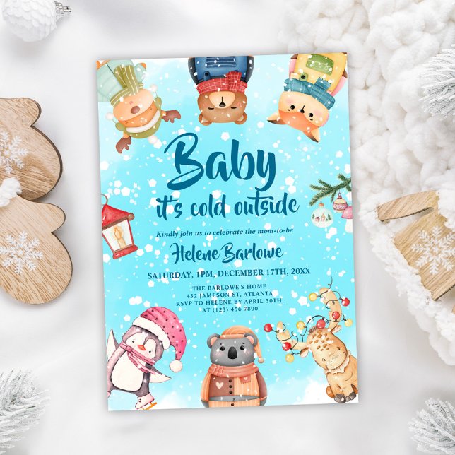 Playful Cute Winter Woodland Animals Baby Shower Invitation (Playful Cute Winter Woodland Animals Baby Shower Invitation)