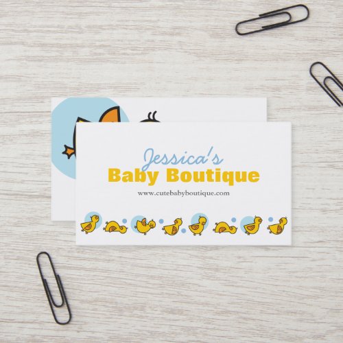 Playful Cute Yellow Baby Ducklings And Blue Dots Business Card