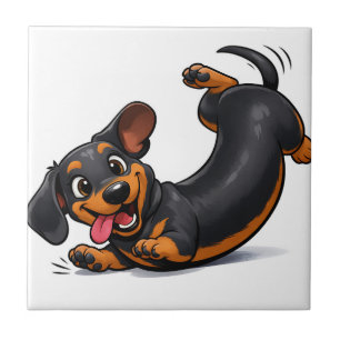 Playful Dachshund Puppy Ceramic Tile