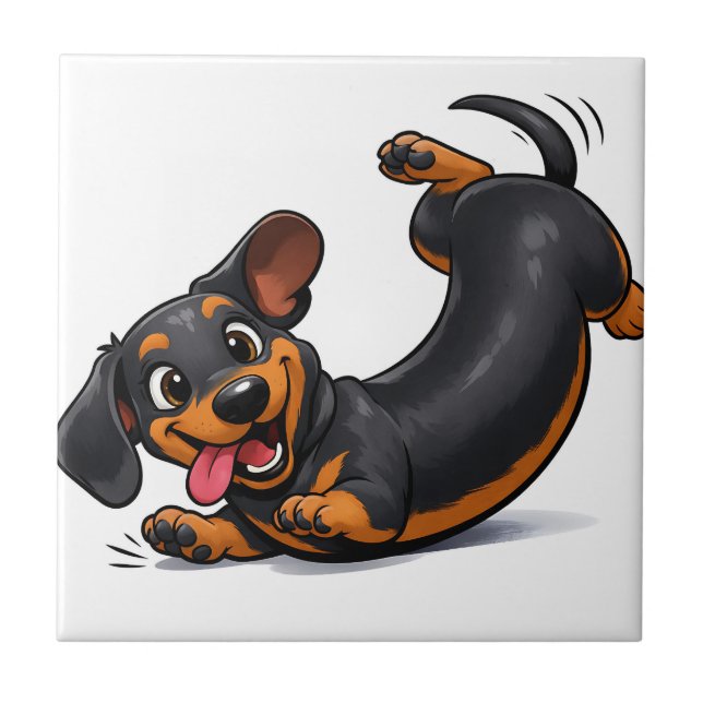 Playful Dachshund Puppy  Ceramic Tile (Front)