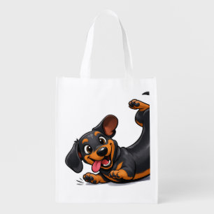 Playful Dachshund Puppy Grocery Bag