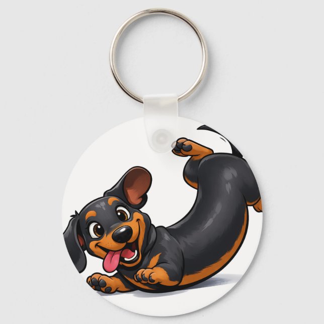 Playful Dachshund Puppy  Keychain (Front)