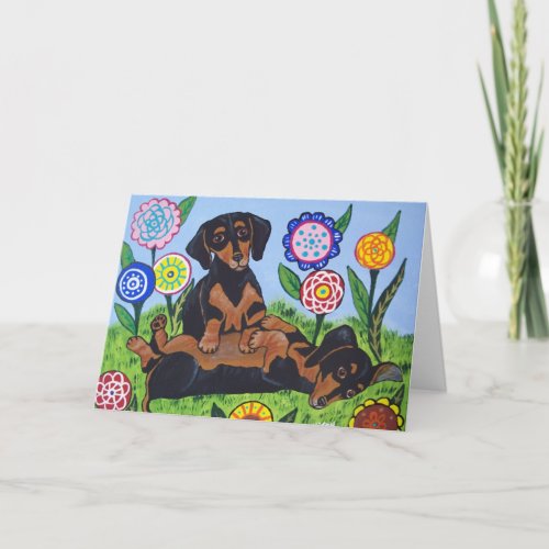 Playful Dachshunds Greeting Card