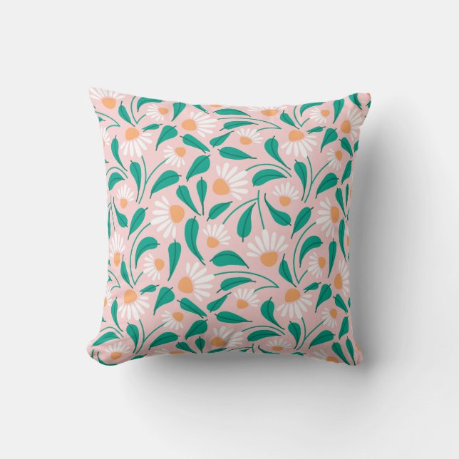 Playful Daisy Meadow Throw Pillow (Front)