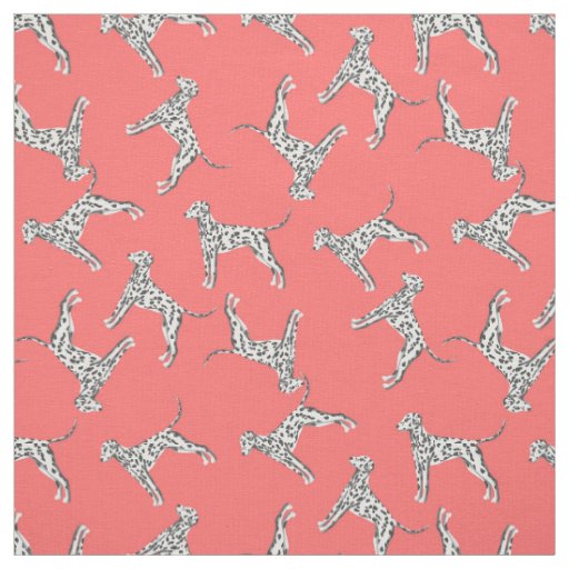 Playful Dalmatian Dog Pattern on Coral Pink  Fabric