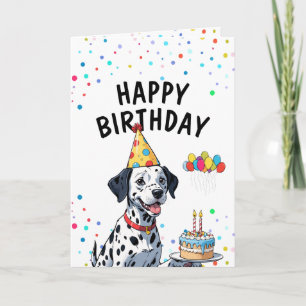 Playful Dalmatian Dog with Cake Birthday Card