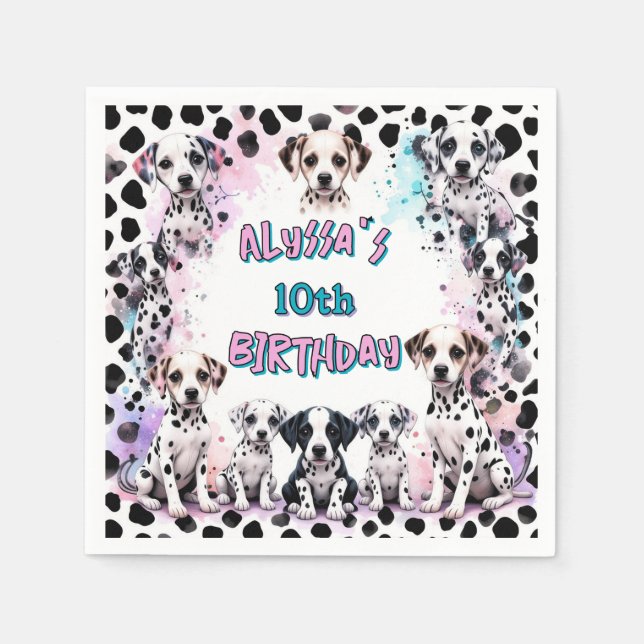 Playful Dalmatian Puppies Birthday Party Napkins (Front)