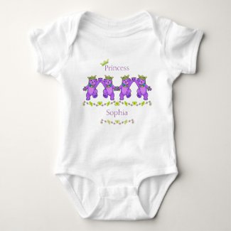 Playful Dancing Princess Bears Custom Name Baby Bodysuit