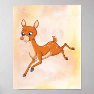 Playful Deer Cartoon Poster - Woodland Nursery Art