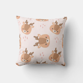 Playful Deer Head Pattern Throw Pillow