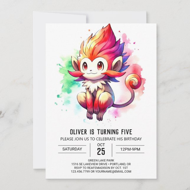  Playful Digital Monkey Birthday Invitation (Front)