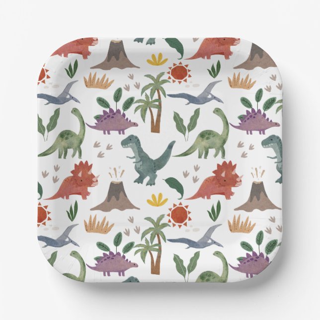 Playful Dino Delights Dinosaur Party Paper Plates (Front)