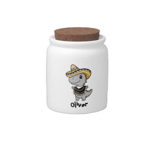 Playful Dinosaur in Festive Sombrero & Poncho Candy Jar