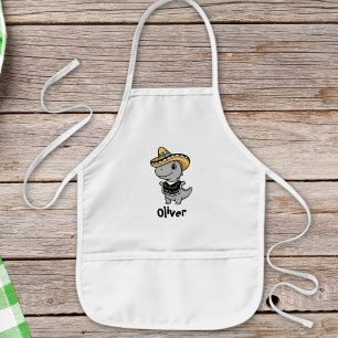 Playful Dinosaur in Festive Sombrero & Poncho Kids' Apron